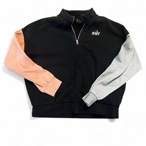 Nike Women's Black Sweatshirt with Peach and Gray Sleeves